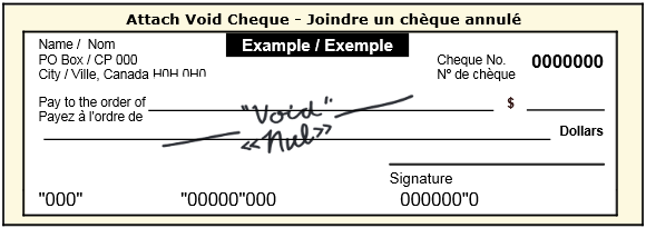 Sample blank personal cheque with void/nul hand written across it